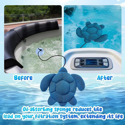Absorbeur de Graisses Forme Tortue – Éponge Flottante pour Spa, Jacuzzi et Piscine