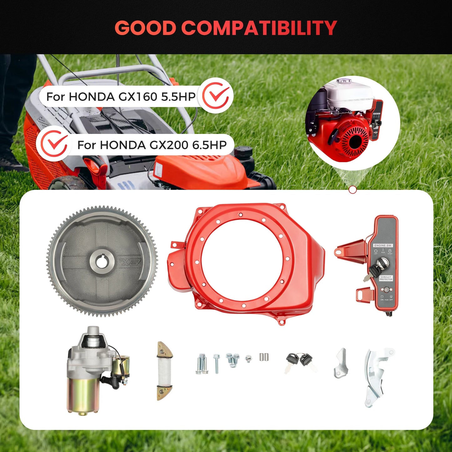 Kit Démarrage Électrique – Volant Moteur + Démarreur + Boîtier Clé pour Honda GX160 GX200 GX340 GX390