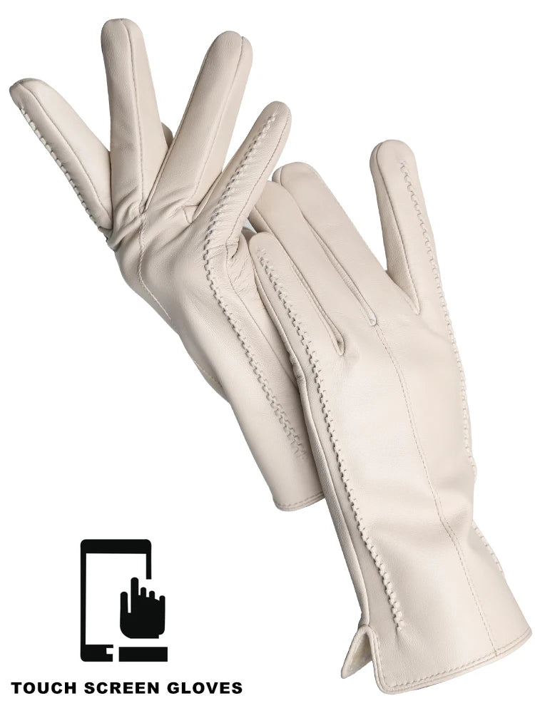 Gants Cuir Femme Hiver - Peau de Mouton Doublés Velours Tactiles