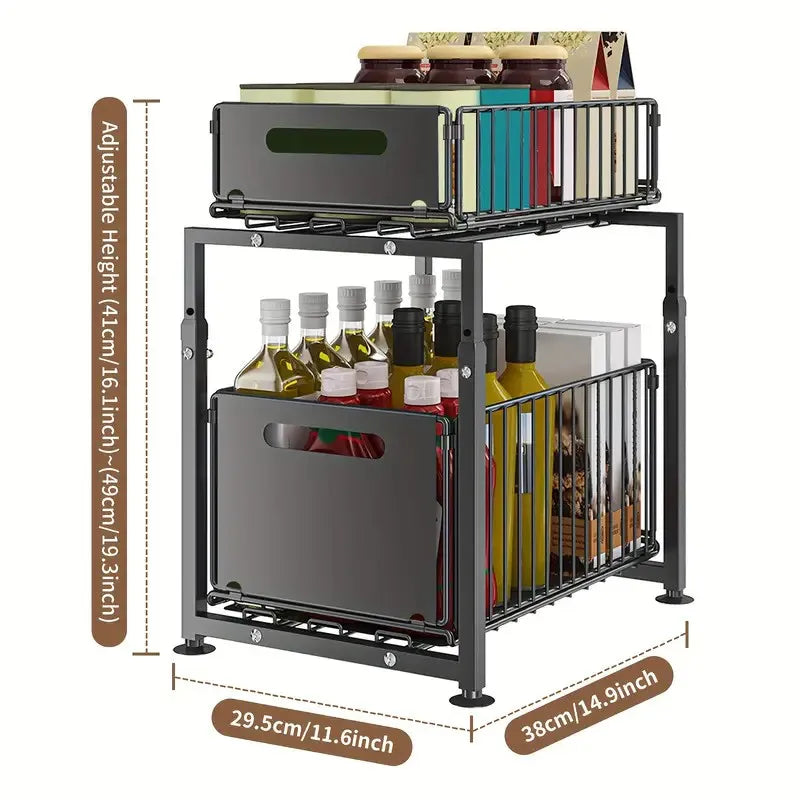 Panier Coulissant 2 Niveaux – Organiseur Réglable Sous Évier, Cuisine & Salle de Bain