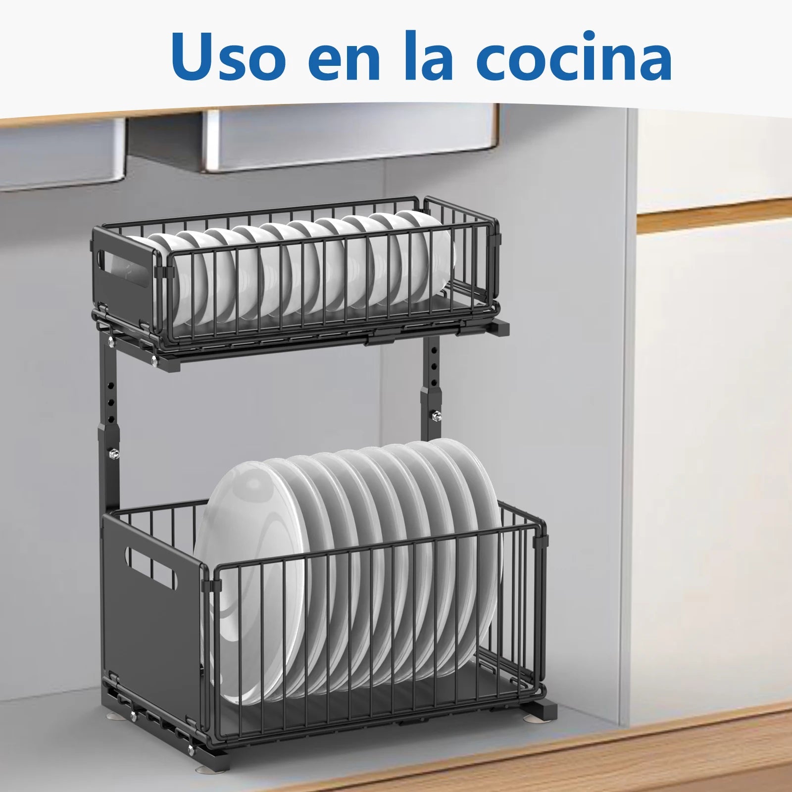 Organiseur Coulissant 2 Niveaux – Rangement Réglable Sous Évier Cuisine & Salle de Bain