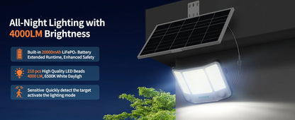 Lampe Solaire Intelamp 3000LM – 2 Détecteurs de Mouvement, Angle 240°, IP65, Batterie 12500mAh