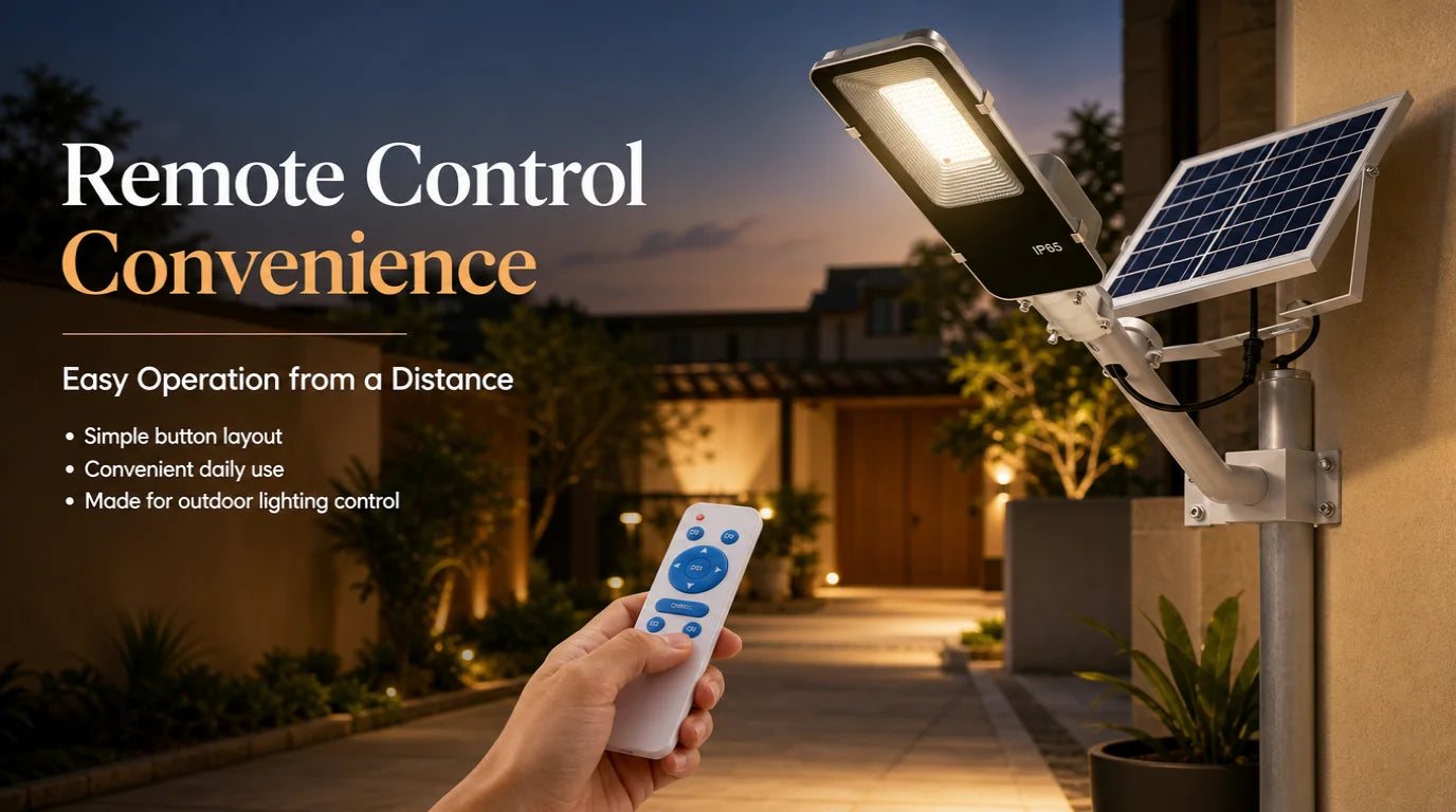 Lampadaire Solaire Extérieur 6000mAh – IP65, Télécommande, Détecteur de Mouvement
