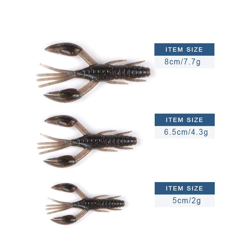 Leurres Écrevisse DoliveCraw 50mm/65mm/80mm - Lot 5 Leurres Souples Silicone Bar Brochet