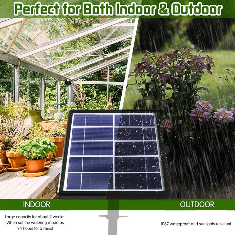 Kit d’Irrigation Solaire Automatique Goutte-à-Goutte – IP65, 30 Durées, 7 Intervalles, Jardin et Balcon
