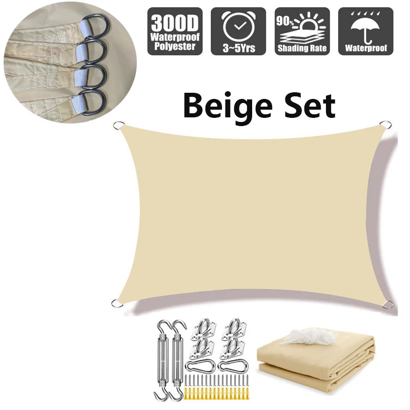 Voile d'Ombrage Rectangulaire Imperméable Oxford 300D – Protection UV 85-98% – Terrasse, Jardin, Piscine, Balcon, Carport – 20 Couleurs & 12 Tailles