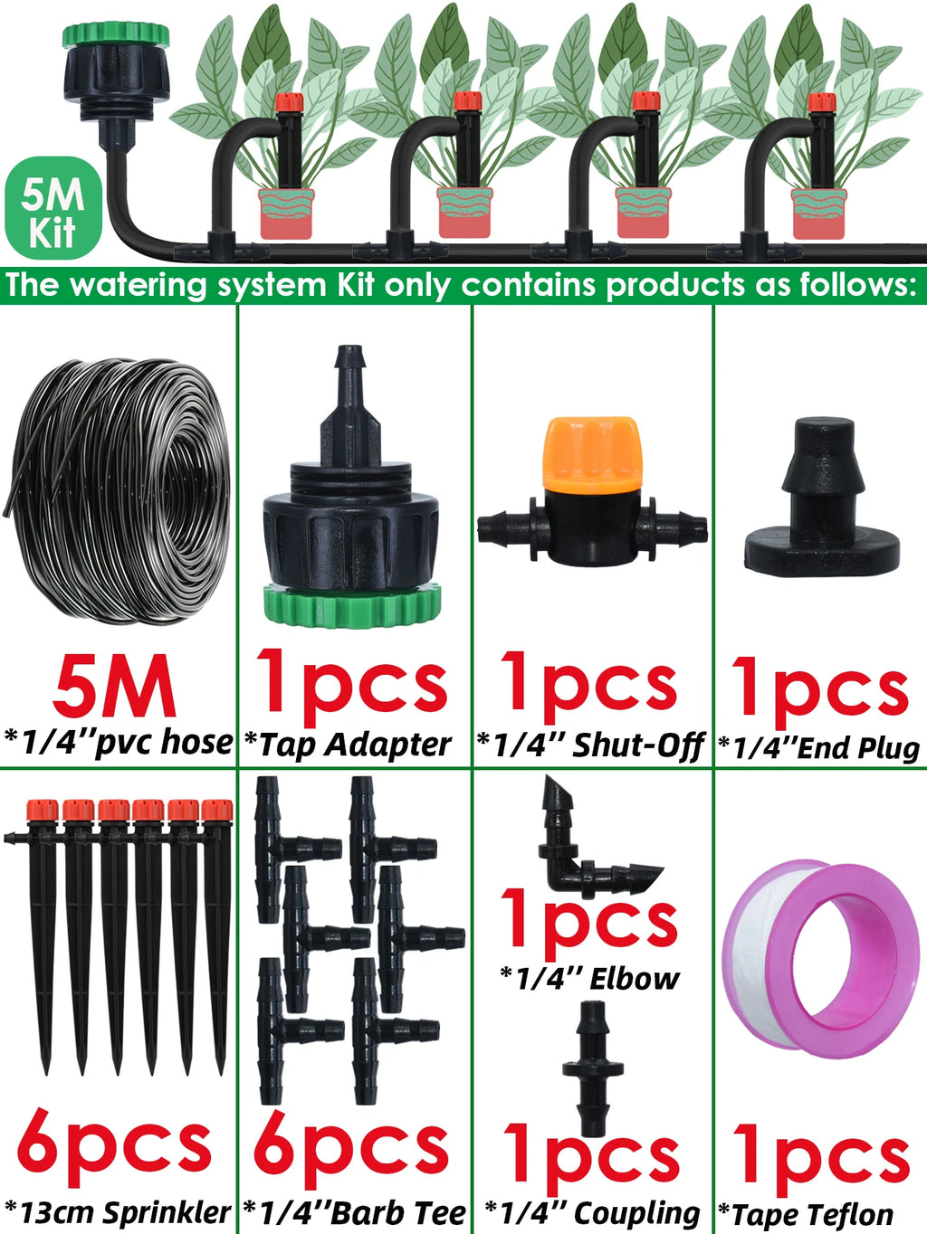 KESLA 5M-50M Automatic Watering Drip Irrigation System Garden Hose DIY Micro Drip Watering Kits w/ Adjustable Sprinkler Dripper