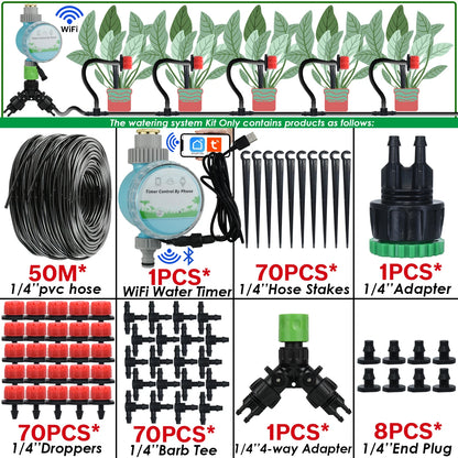 Kit Irrigation Goutte-à-Goutte KESLA – Tuyau 4/7mm, Programmateur & Capteur Pluie (5M à 50M)