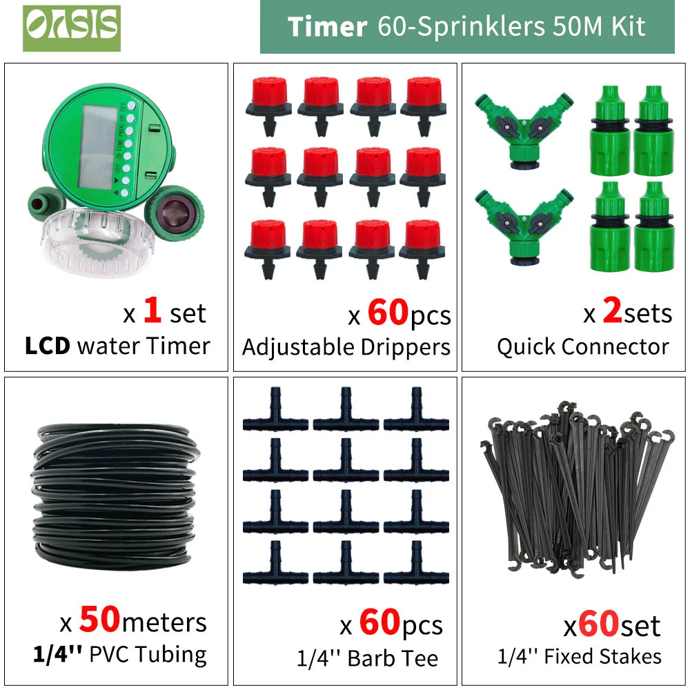 Système d'Irrigation Oasis 30M - Pompe Automatique Goutte-à-Goutte Jardin DIY