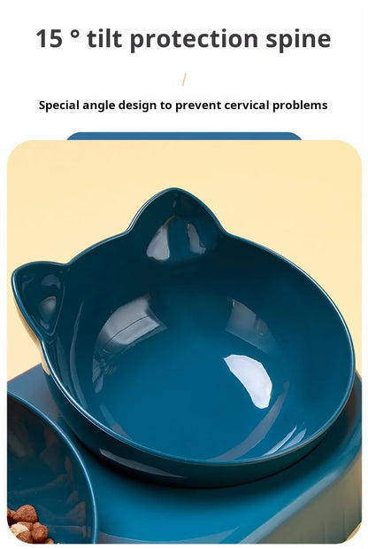 Gamelle Chat 3 en 1 avec Distributeur d'Eau — Design Oreilles, Inclinée, Protection Cervicale