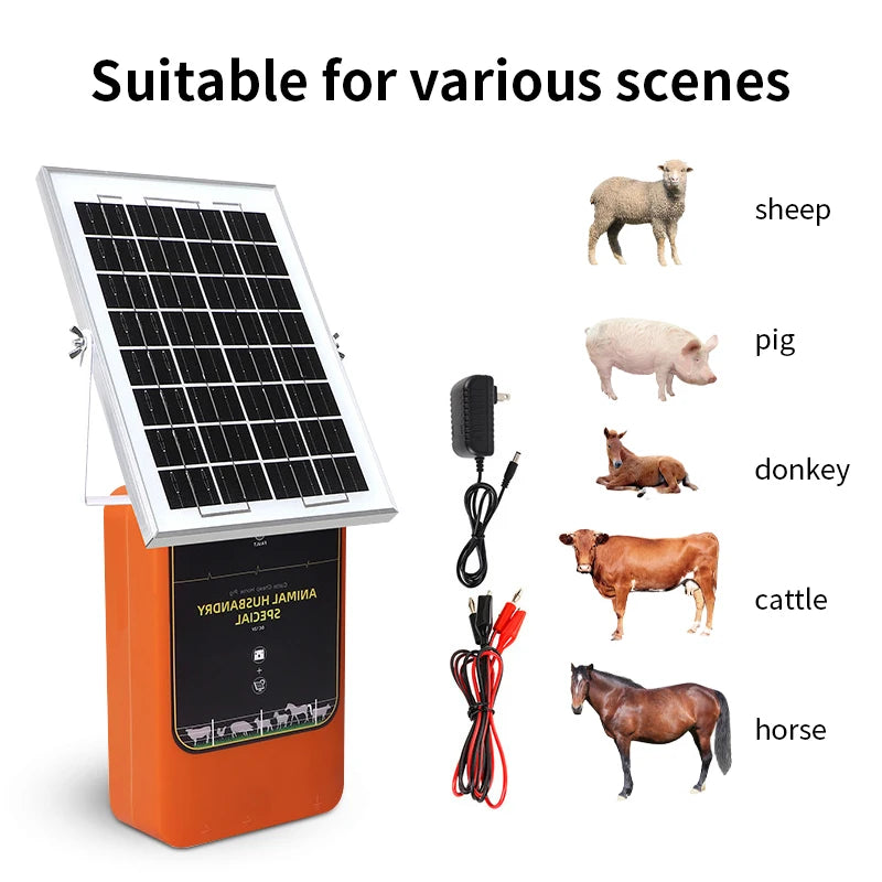 Électificateur de clôture électrique solaire 10 km – 12KV, 1.2J, Batterie 6Ah | Prise EU/US