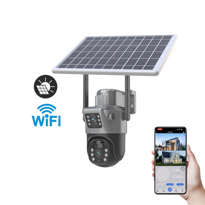 Caméra de Surveillance Solaire PTZ GECOFEER 4MP – 4G/WiFi, Double Objectif, Vision Nocturne, Audio, Extérieur