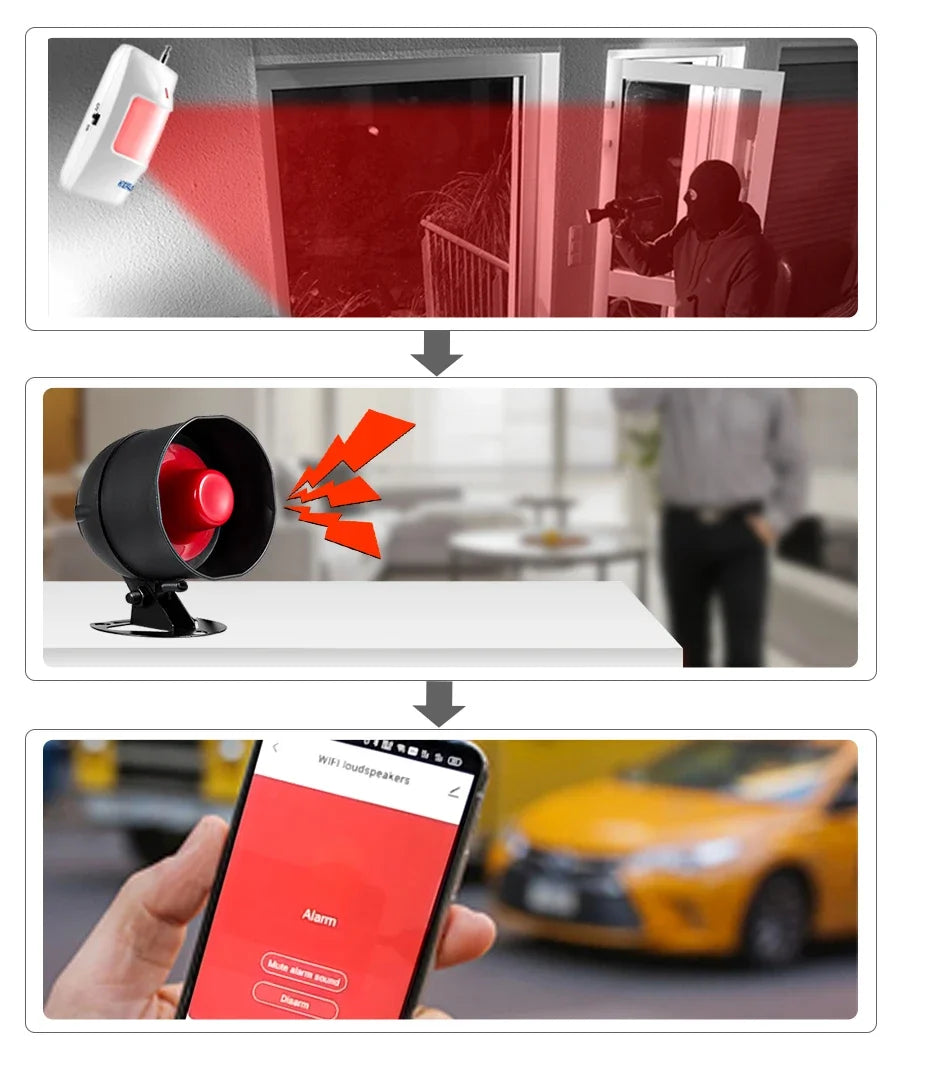 Sirène d'Alarme WiFi KERUI 110dB – Compatible Tuya, Alexa & Google Home, Détecteur de Mouvement