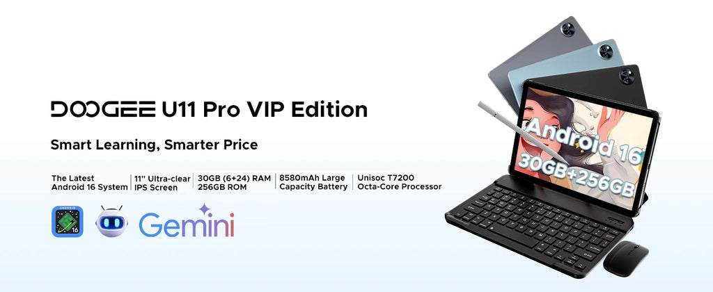 Tablette DOOGEE U11 Pro 11" Android 16 - 30GB RAM (6+24) + 256GB - Écran 90Hz - 8580mAh