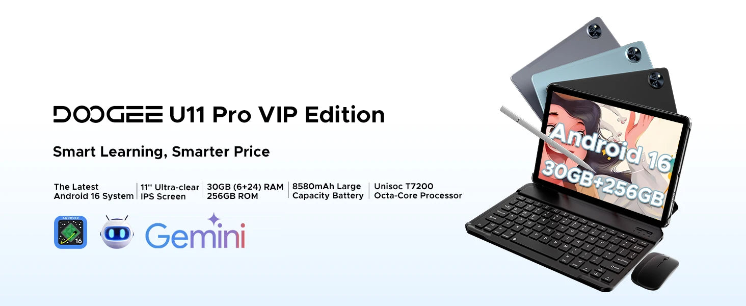 Tablette DOOGEE U11 Pro 11" Android 16 - 30GB RAM (6+24) + 256GB - Écran 90Hz - 8580mAh