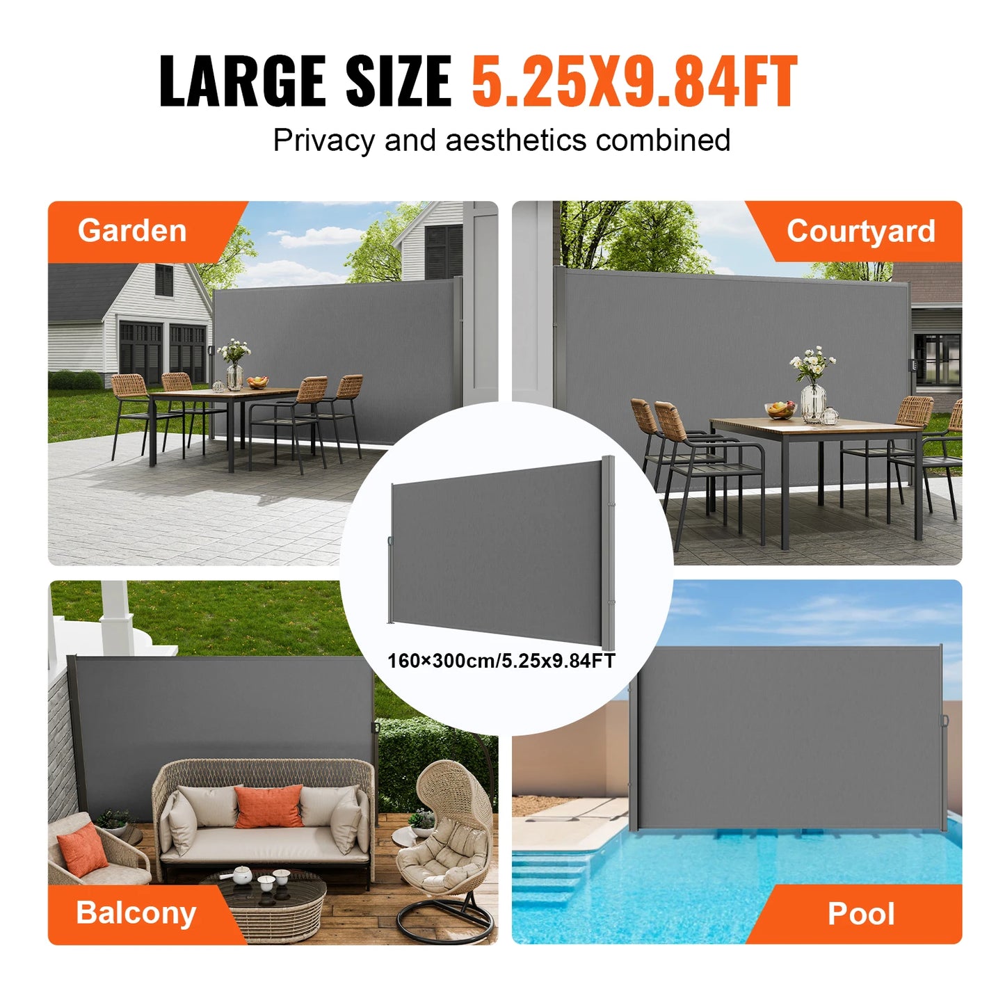 Auvent Latéral Rétractable – Brise-Vue Polyester Imperméable UV30+, Pare-Vent Extérieur