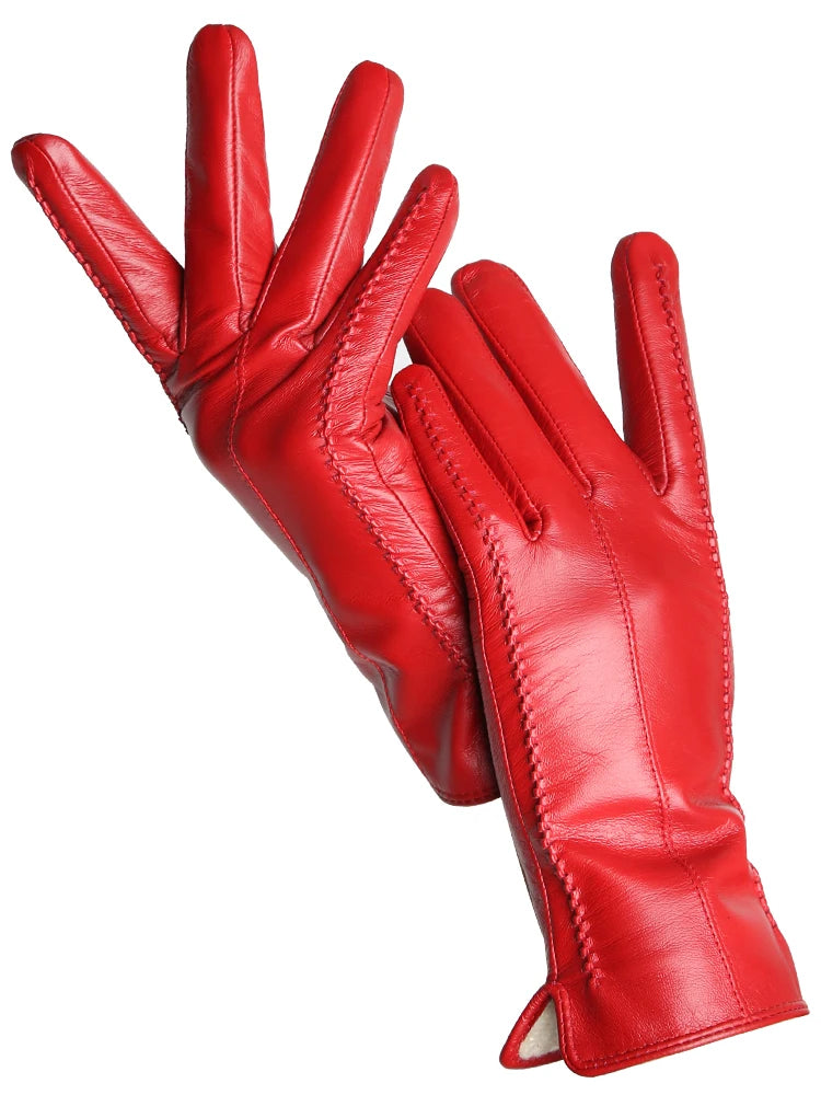 Gants Cuir Femme Hiver - Peau de Mouton Doublés Velours Tactiles