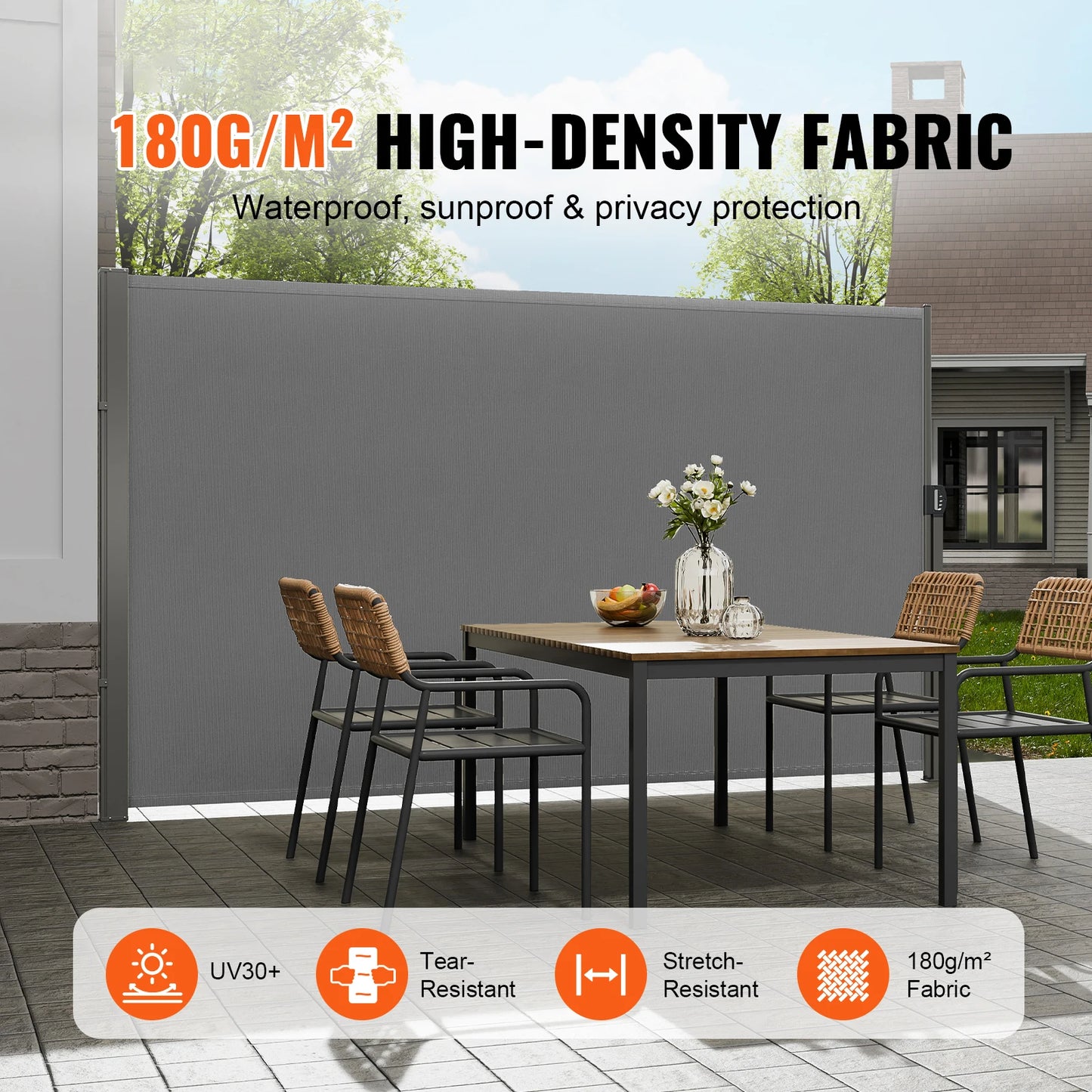 Auvent Latéral Rétractable – Brise-Vue Polyester Imperméable UV30+, Pare-Vent Extérieur