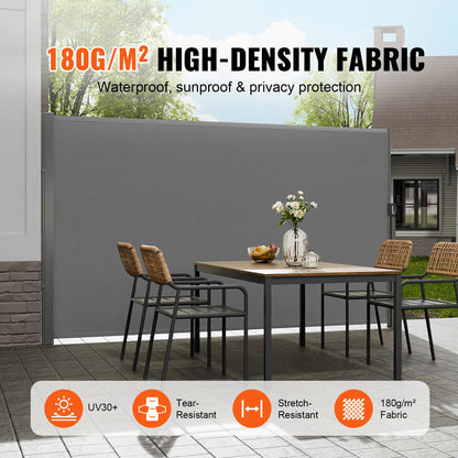 Auvent Latéral Rétractable – Brise-Vue Polyester Imperméable UV30+, Pare-Vent Extérieur