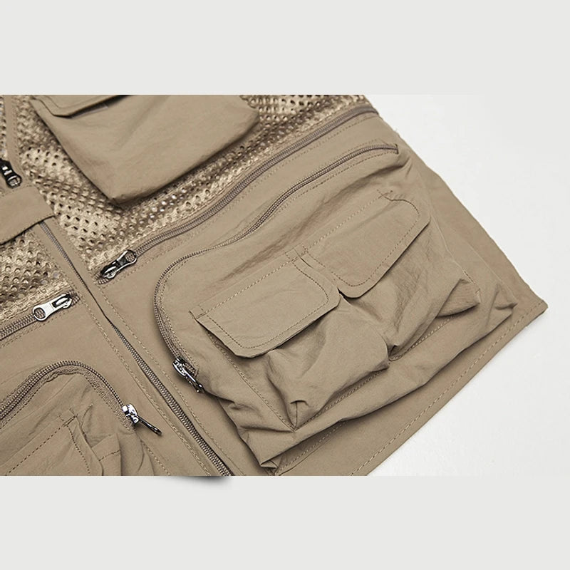Gilet de Pêche Multi-Poches Respirant - Veste Mesh Séchage Rapide Randonnée Photo