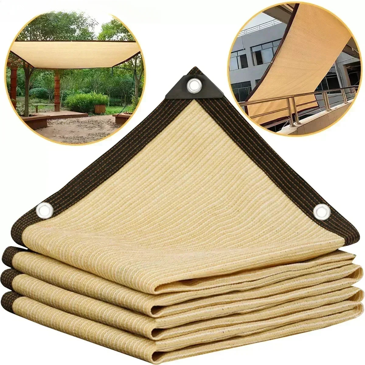 Toile d'Ombrage HDPE Beige 85-90% - Protection UV Jardin Pergola Terrasse - Tailles Multiples