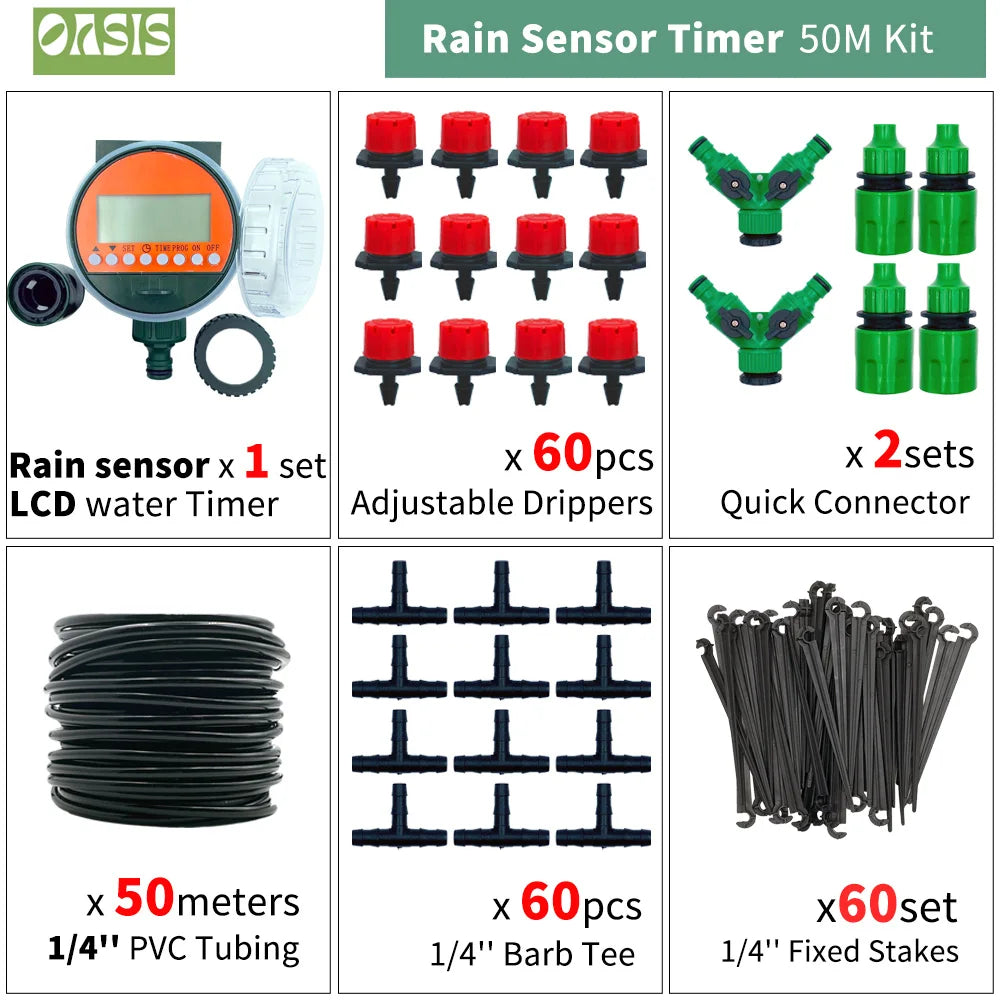 Système d'Irrigation Oasis 30M - Pompe Automatique Goutte-à-Goutte Jardin DIY