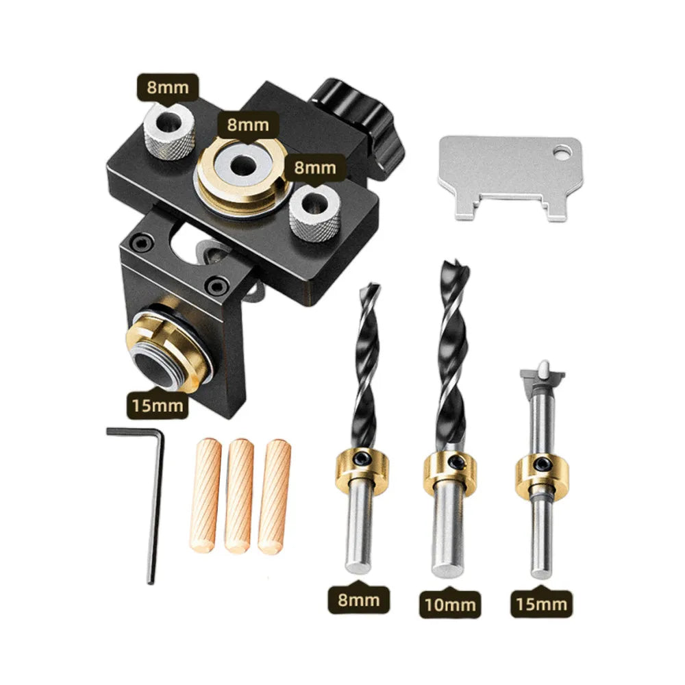 Kit Gabarit Perçage Menuiserie 3-en-1 - Guide Tourillons Aluminium Ajustable