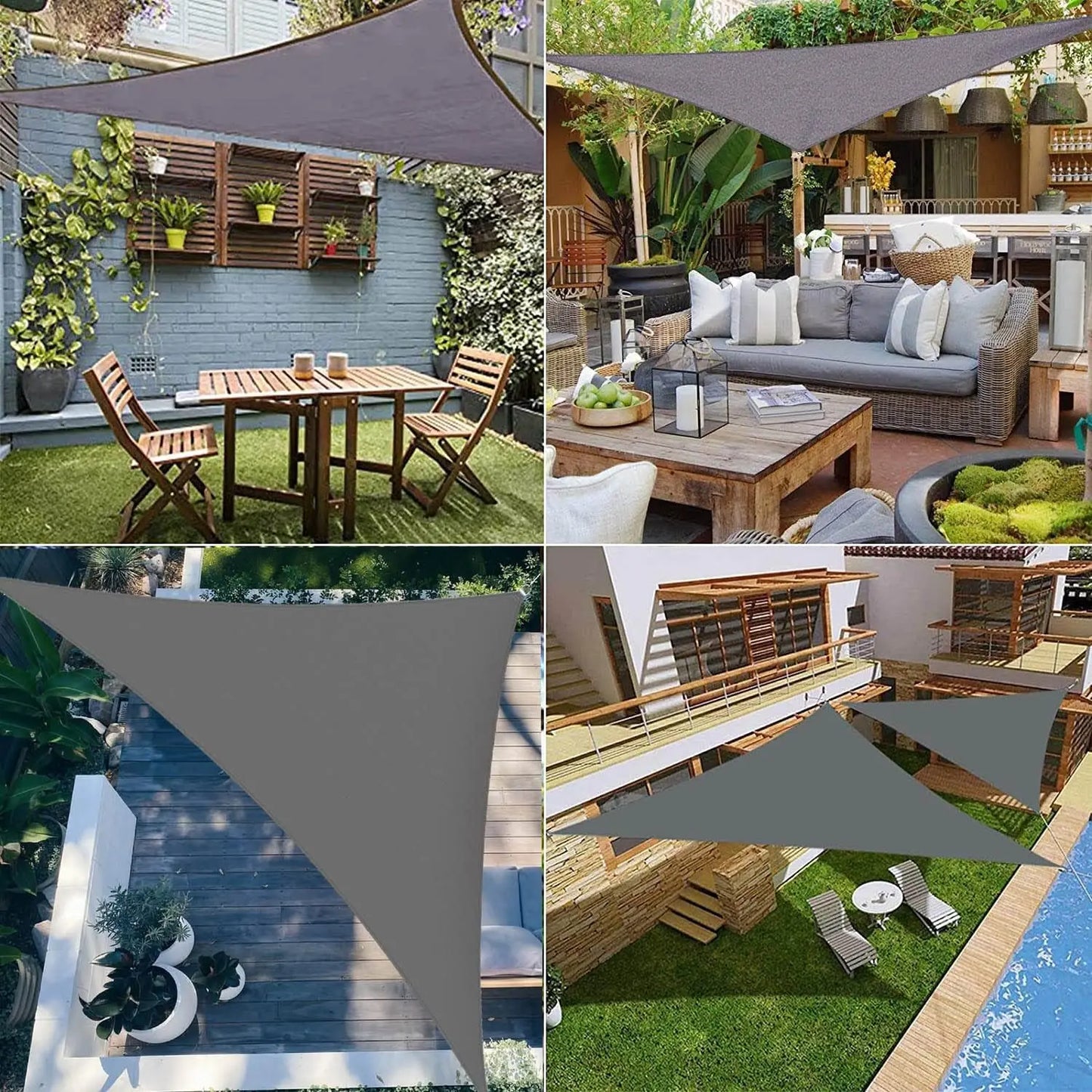 Voile d'Ombrage Triangulaire Imperméable Oxford – Anti-UV 98% | Terrasse, Jardin, Pergola