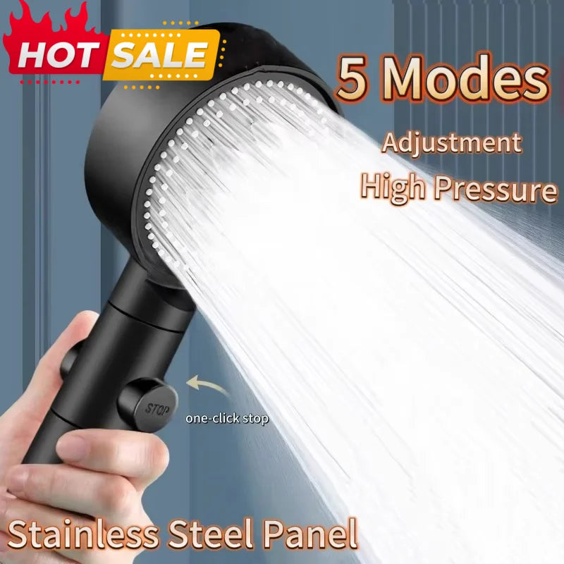 Pommeau de Douche Haute Pression 5 Modes – Économie d'eau, Réglable, Inox & ABS