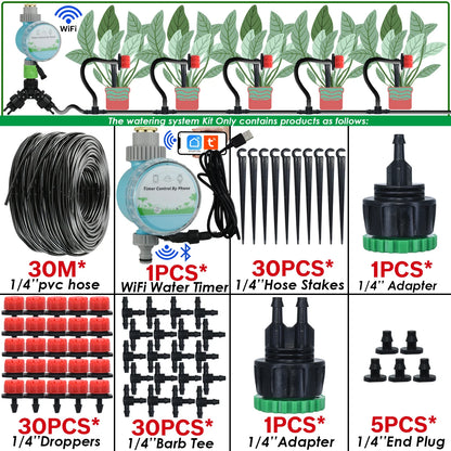 Kit Irrigation Goutte-à-Goutte KESLA – Tuyau 4/7mm, Programmateur & Capteur Pluie (5M à 50M)