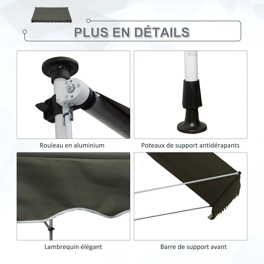 Auvent Rétractable Manuel Outsunny 3m x 1,5m – Toile Polyester Anti-UV, Cadre Aluminium