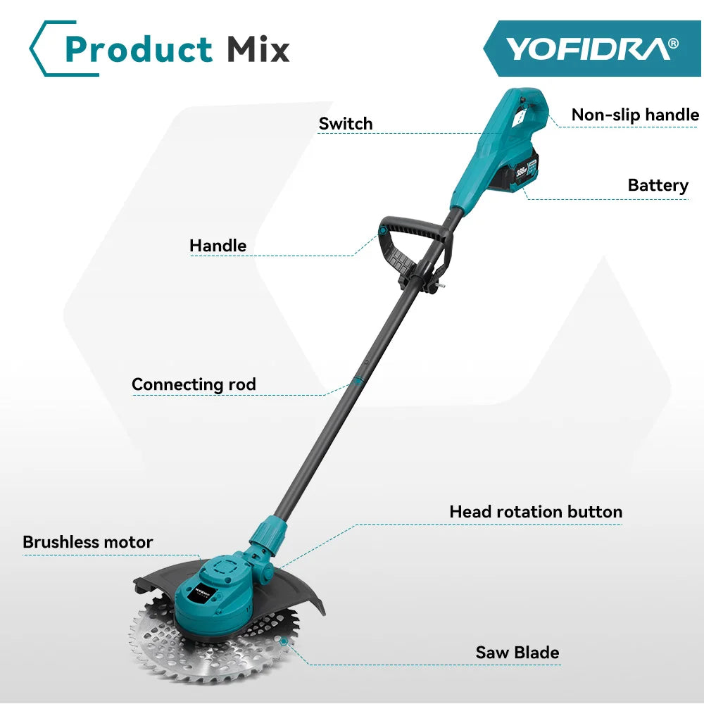 Tondeuse électrique brushless Yofidra 10 pouces – 6000W, 58000 RPM, Compatible Makita 18V | Pliable