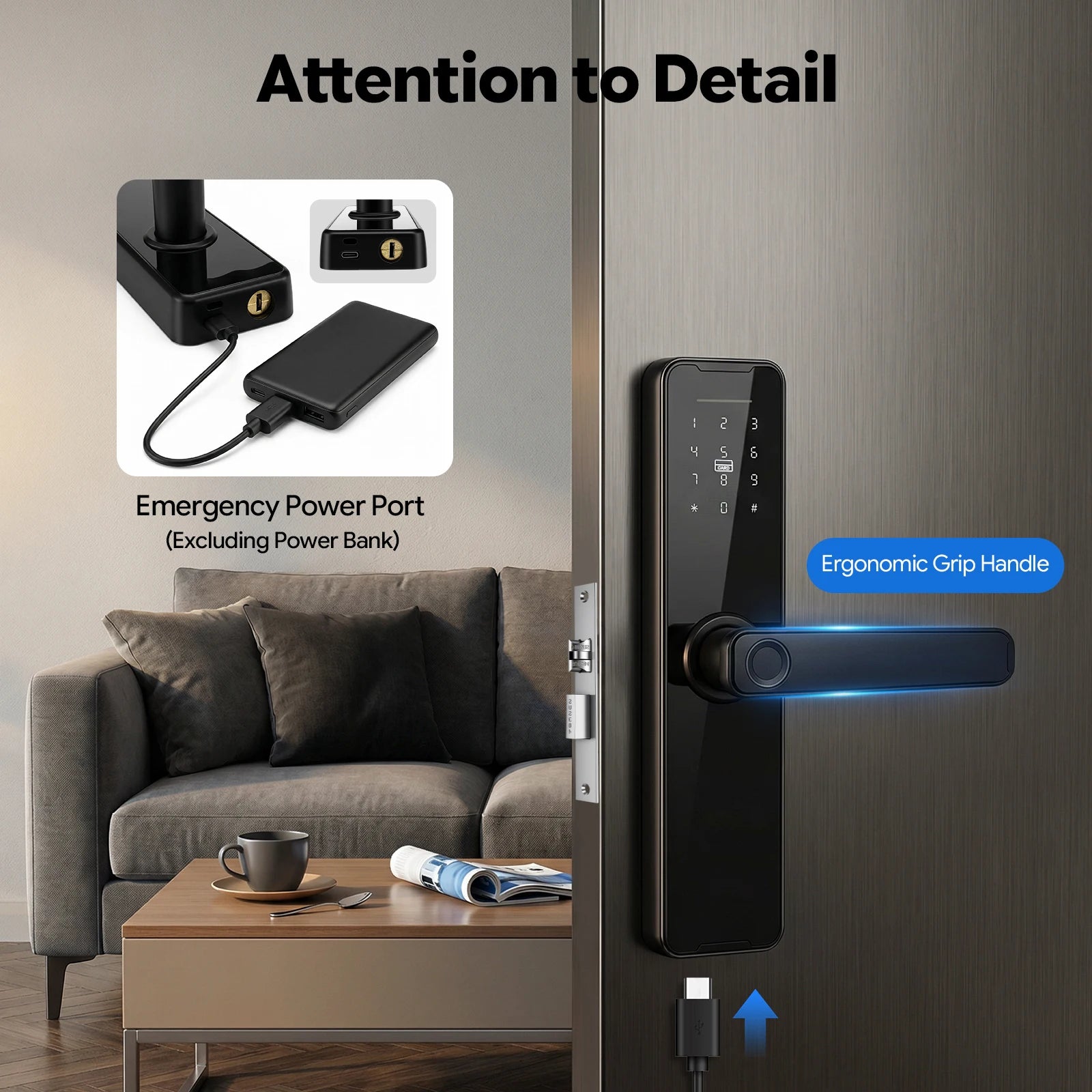 Serrure Intelligente Connectée Tuya – Empreinte, Code, Carte, Clé, App – Aluminium Noir