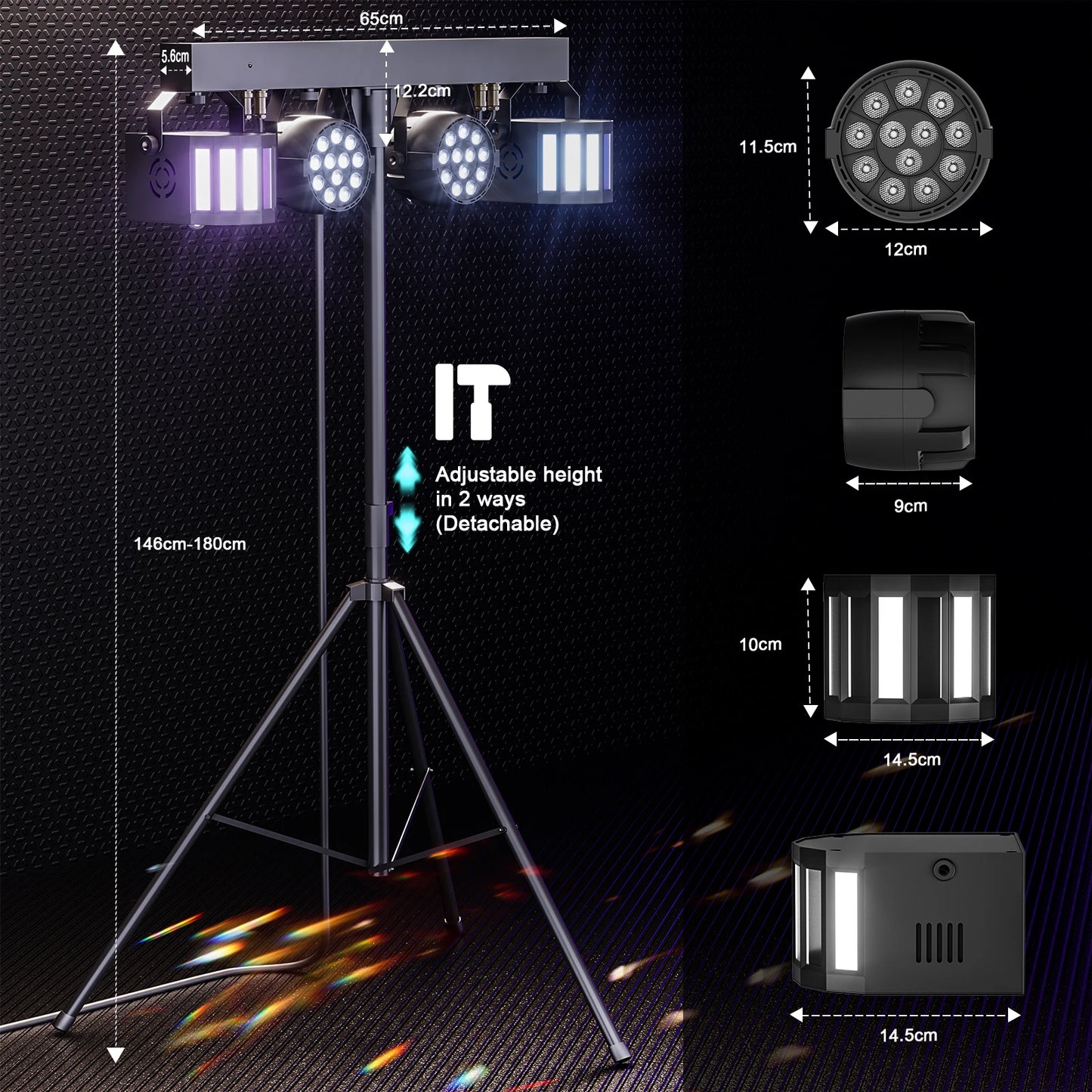 Kit Projecteurs Scène Fieryzeal 60W RGBW – 2 PAR LED + 2 Sabres, DMX512, Télécommande, Prise EU