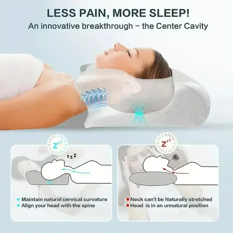 Oreiller Cervical Mémoire de Forme Papillon Protection Nuque Mousse à Mémoire Rebond Lent