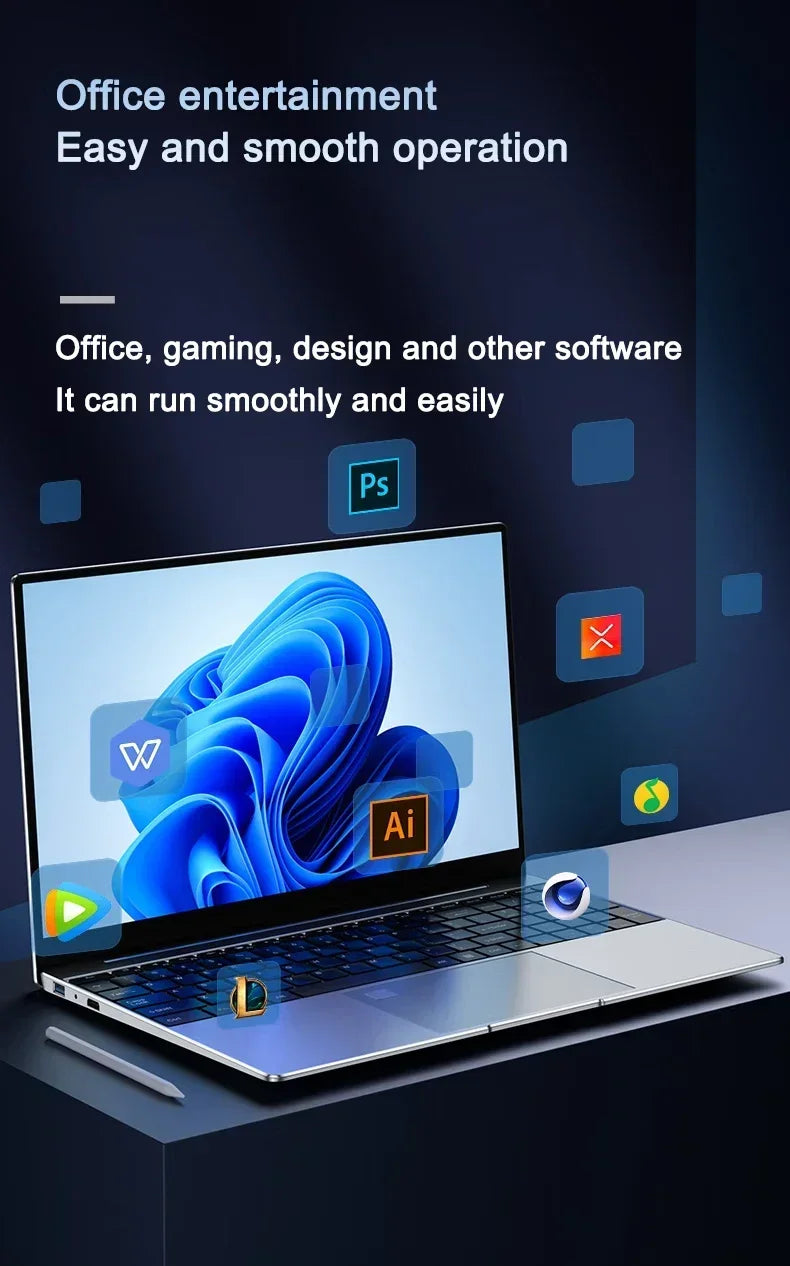 PC Portable 15.6" Intel N95 - 32GB RAM, 2TB SSD, Windows 11, Rétroéclairé, Empreinte Digitale