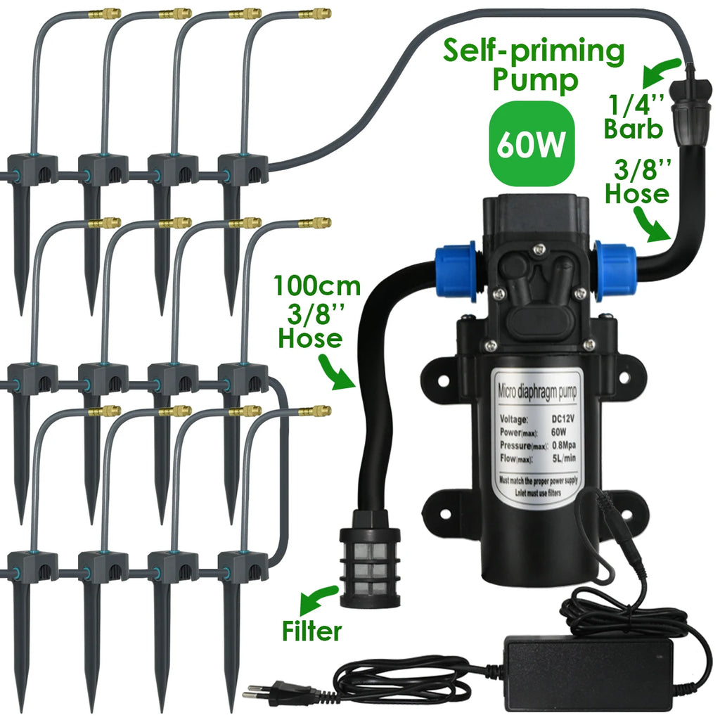 Kit d'Irrigation Jardin 5-30M - Pompe 60W Timer Buse Cuivre 360° Arrosage Automatique Serre