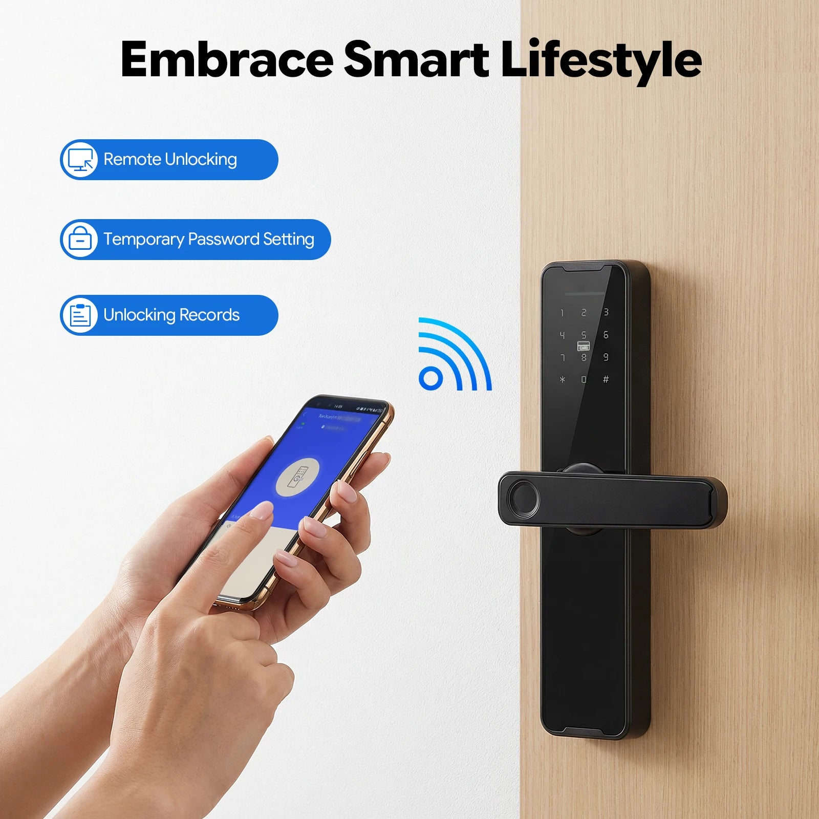Serrure Intelligente Connectée Tuya – Empreinte, Code, Carte, Clé, App – Aluminium Noir