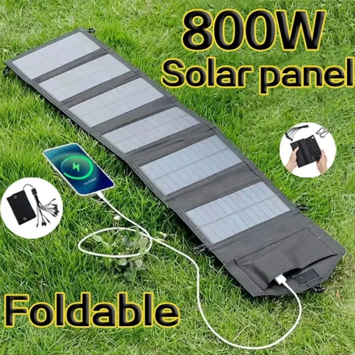 Panneau Solaire Pliable 6 Panneaux 20W – Chargeur USB 5V Portable pour Camping, Randonnée & Power Bank