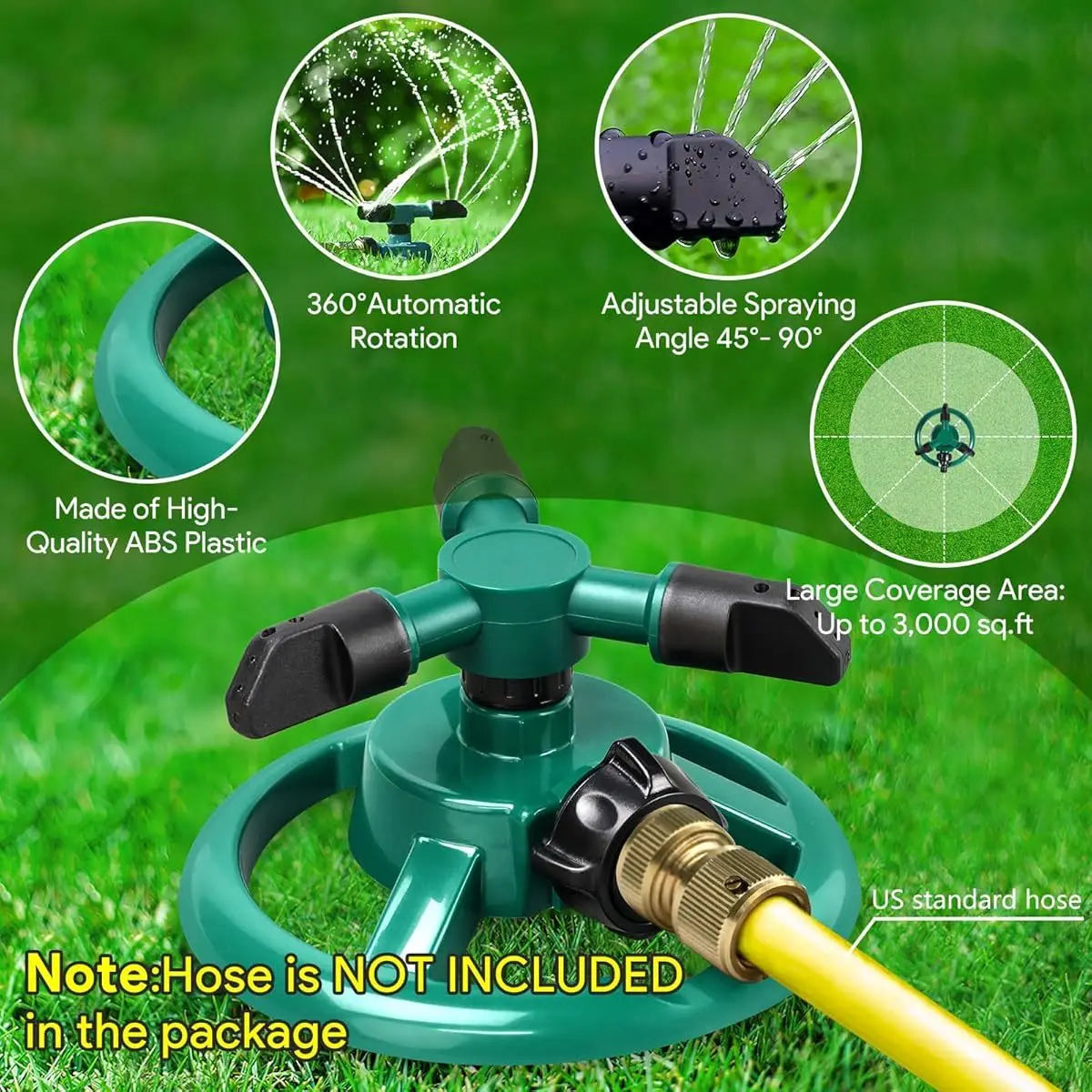 Arroseur Rotatif 360° Réglable – Grande Couverture, Pelouse, Jardin & Potager