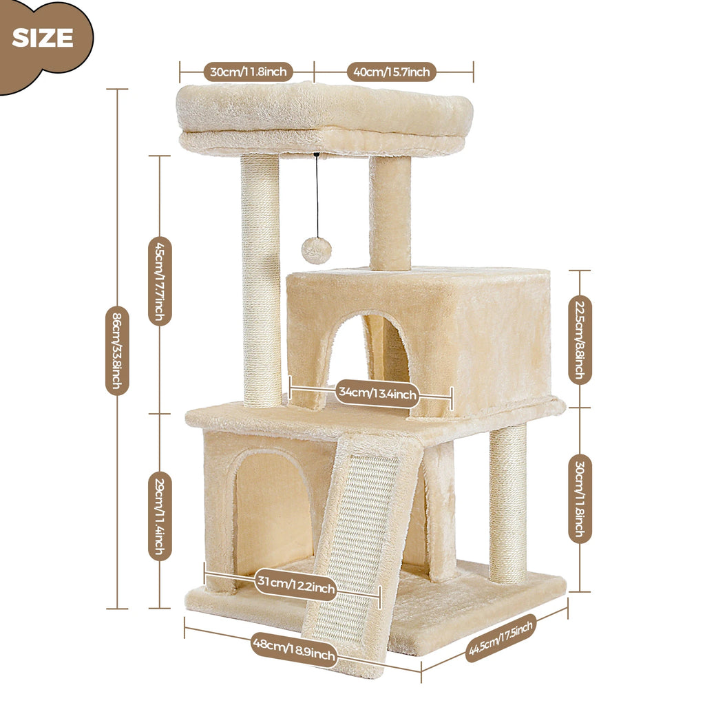 Arbre à Chat XXL Multi-Niveaux - Tour avec Griffoirs Sisal, 2 Niches, Jouets Intégrés