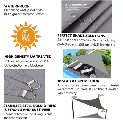 Voile d'Ombrage Triangulaire Imperméable Oxford – Anti-UV 98% | Terrasse, Jardin, Pergola