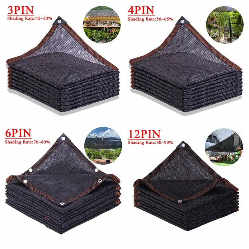 Filet d'Ombrage HDPE Noir 4/6/12PIN – Pare-Soleil Anti-UV 50~90% | Jardin, Serre, Pergola
