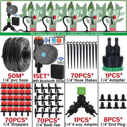 Kit Irrigation Goutte-à-Goutte KESLA – Tuyau 4/7mm, Programmateur & Capteur Pluie (5M à 50M)