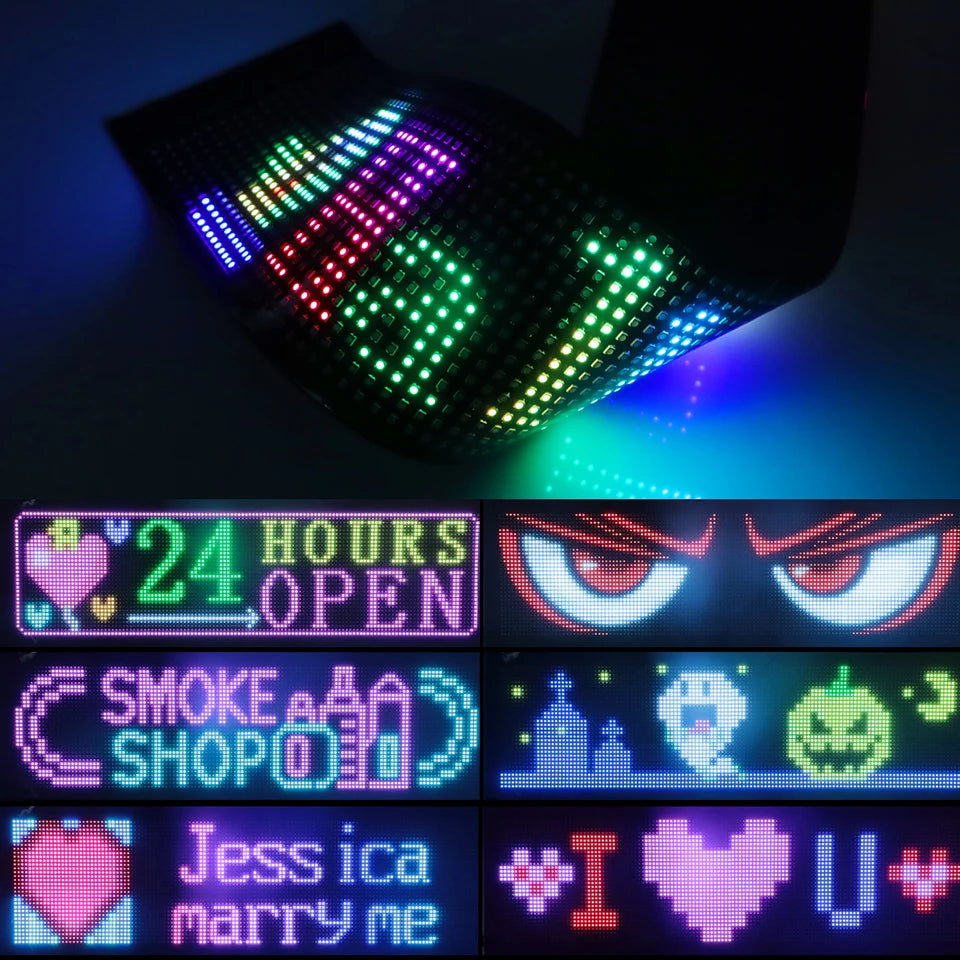 Panneau LED Pixel Flexible USB Bluetooth – Affichage Texte & GIF Personnalisable