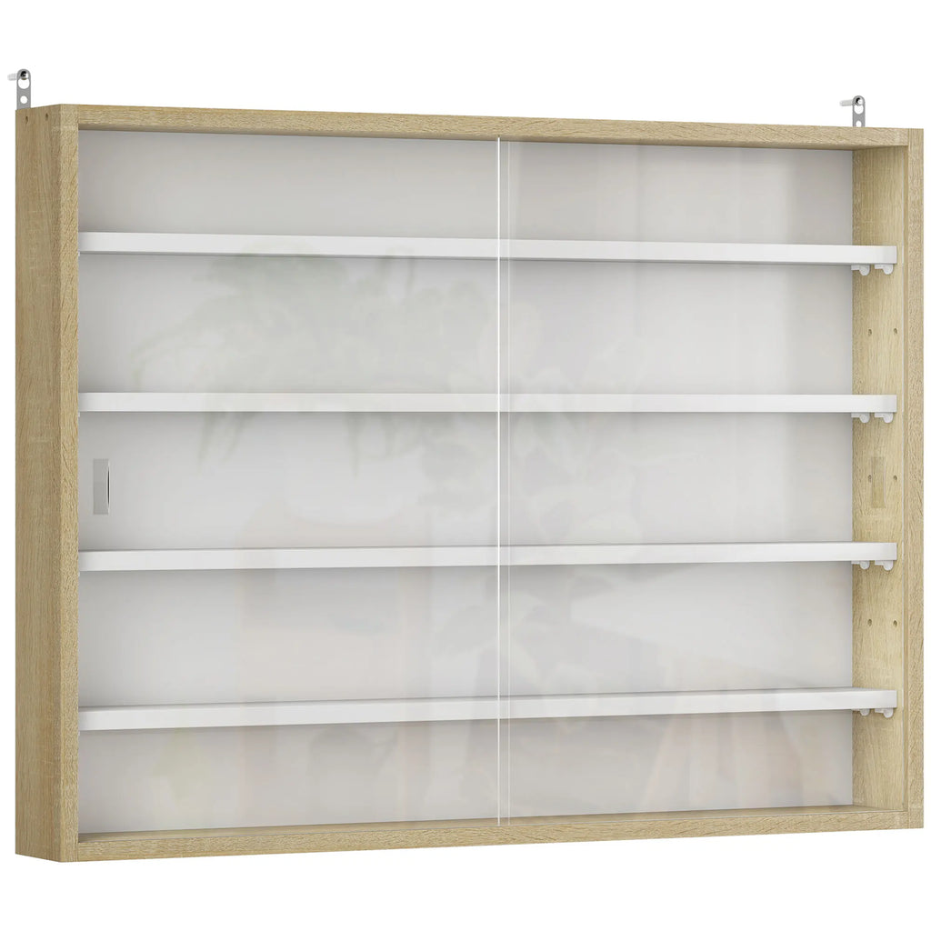 Vitrine Murale 5 Niveaux – 4 Étagères Réglables & Portes en Verre Coulissantes 80×60 cm