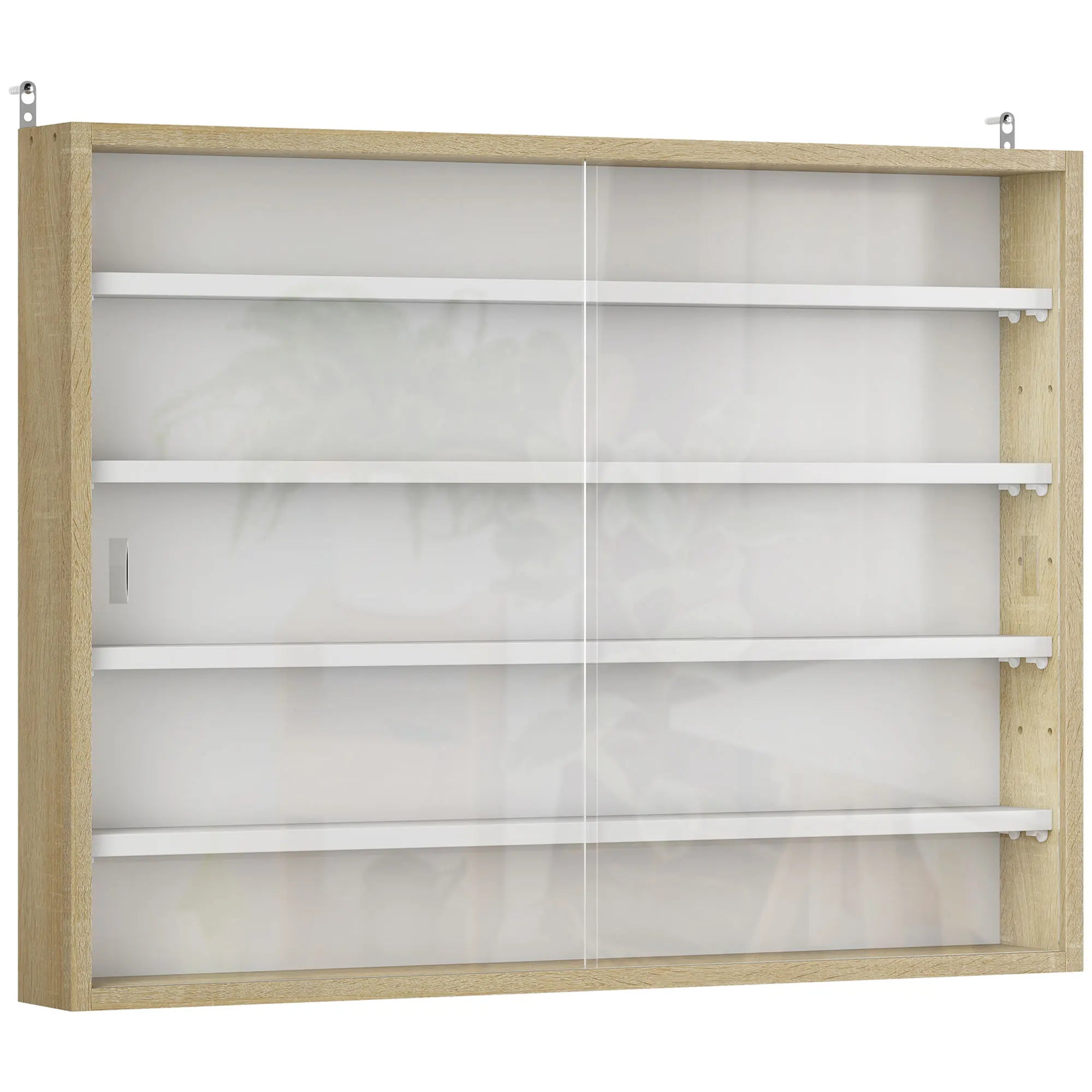 Vitrine Murale 5 Niveaux – 4 Étagères Réglables & Portes en Verre Coulissantes 80×60 cm
