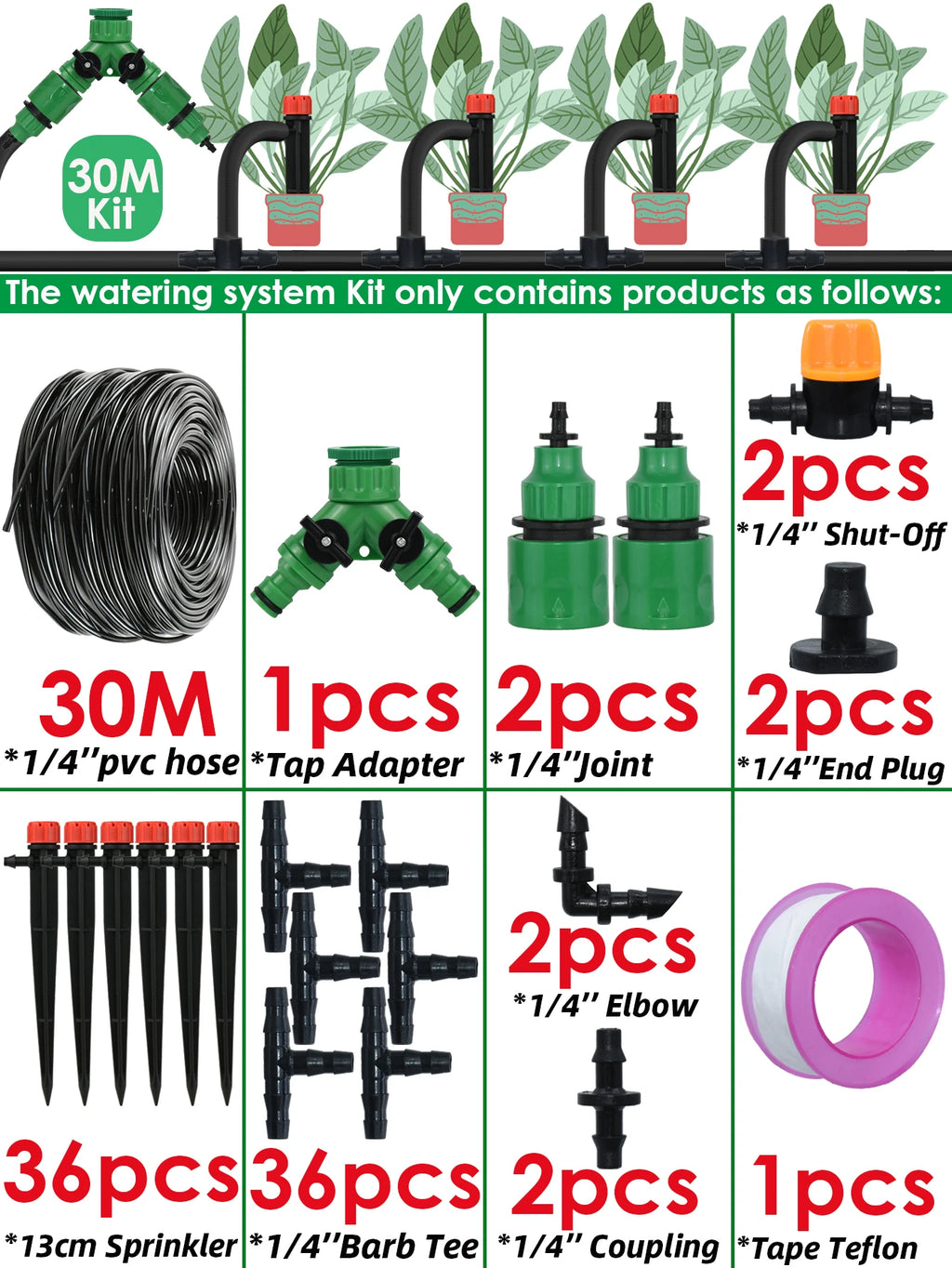 KESLA 5M-50M Automatic Watering Drip Irrigation System Garden Hose DIY Micro Drip Watering Kits w/ Adjustable Sprinkler Dripper