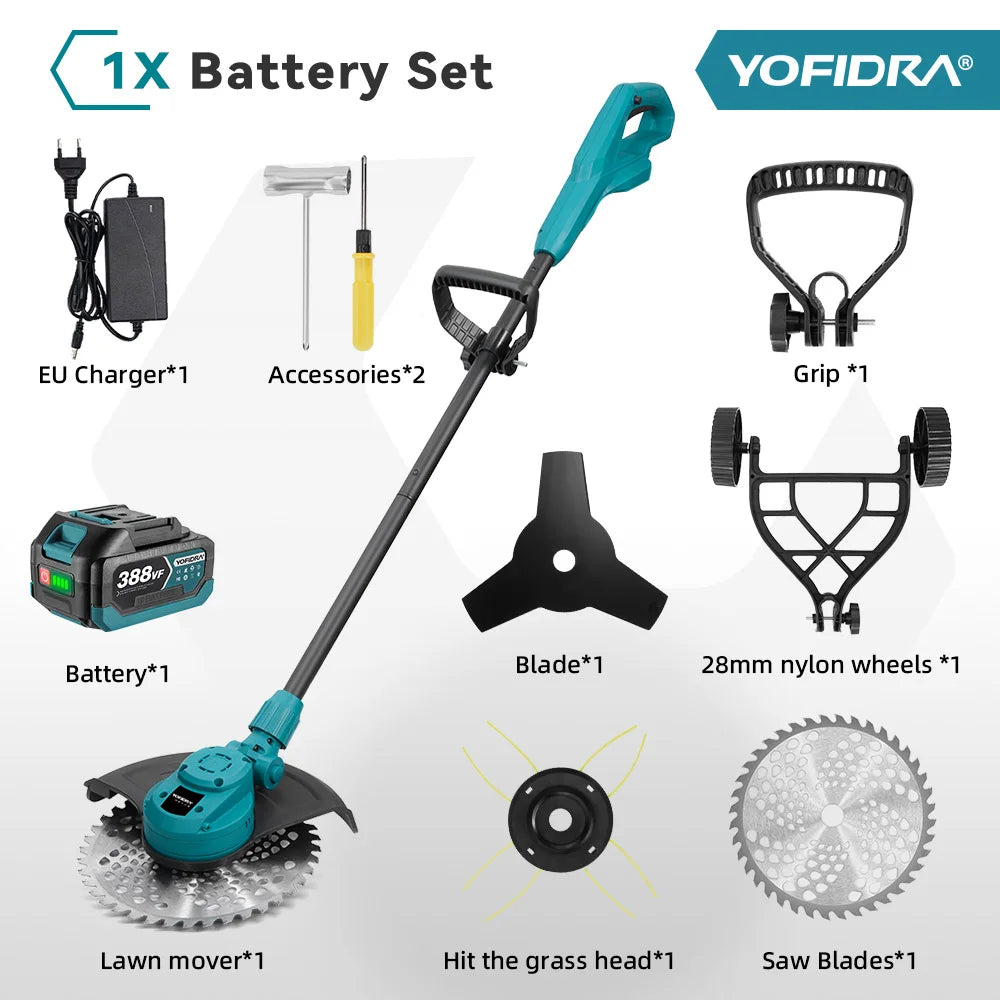 Tondeuse électrique brushless Yofidra 10 pouces – 6000W, 58000 RPM, Compatible Makita 18V | Pliable