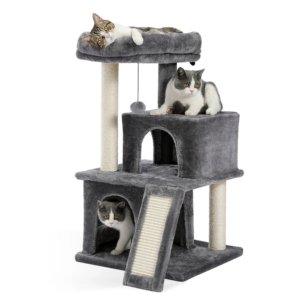 Arbre à Chat XXL Multi-Niveaux - Tour avec Griffoirs Sisal, 2 Niches, Jouets Intégrés